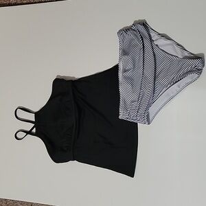 TITLE NINE Black and White Striped Women's Swim Set